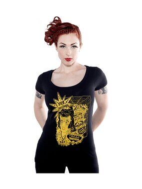 Black Viva Transylvegas Elvis Presley Women's Shirt - Retro Novelty Alt Goth NWT